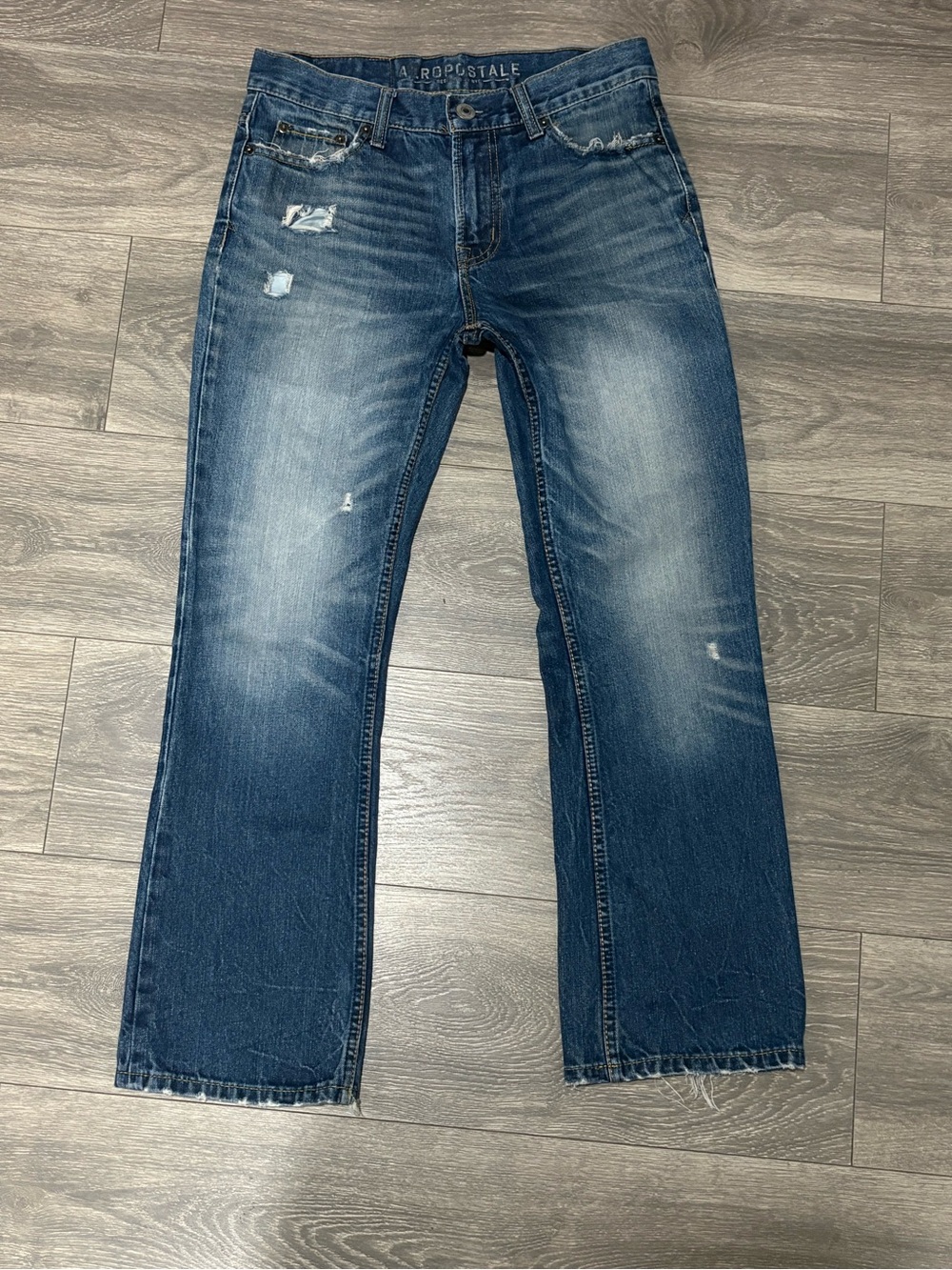 Aeropostale Women's Straight Leg Distressed Blue Jeans